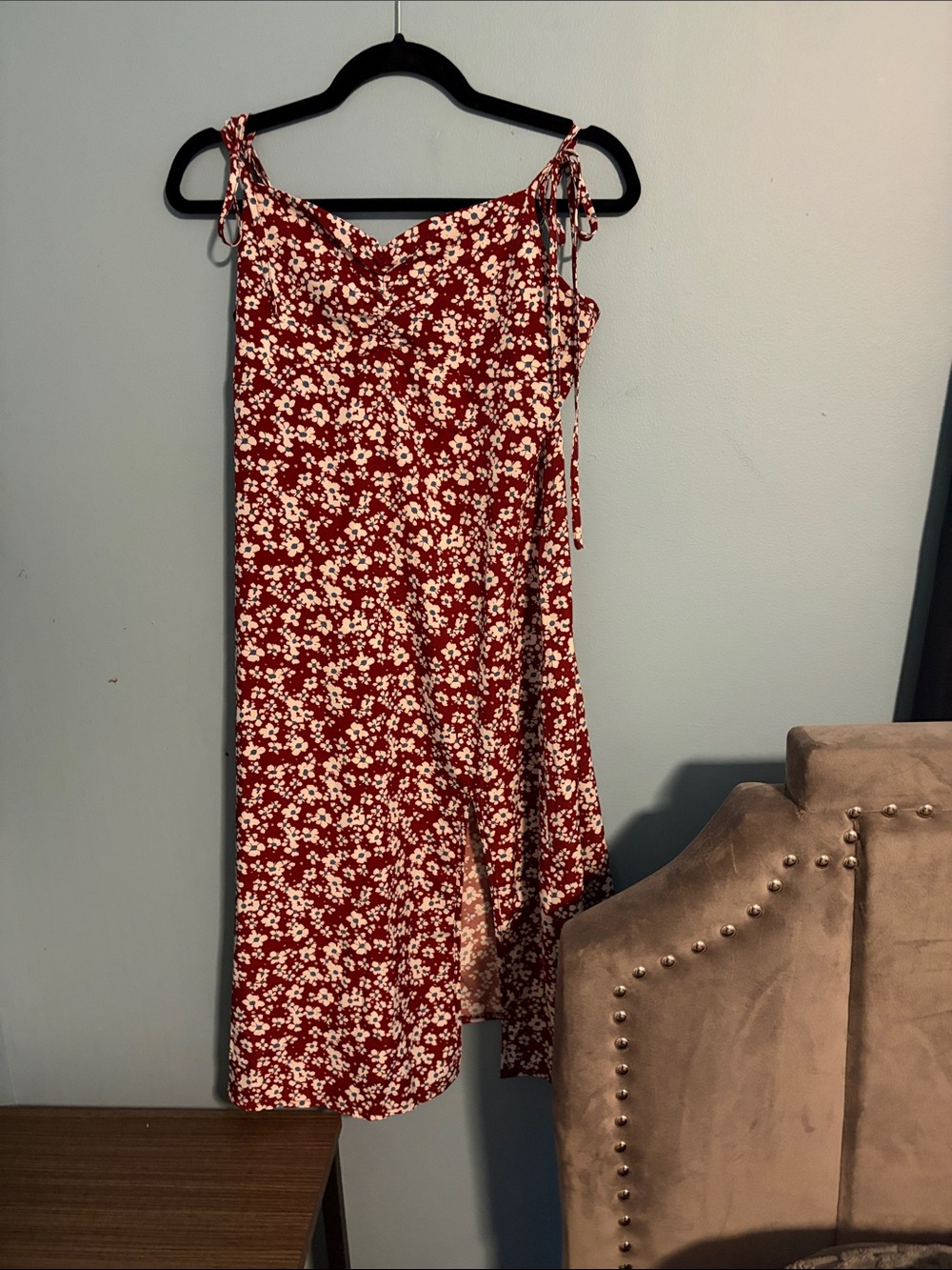 Red Floral Slip Dress with White Daisies